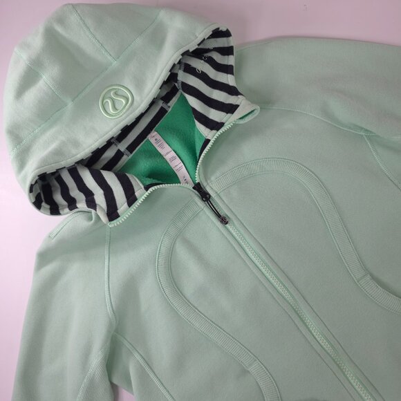 LULULEMON SCUBA HOODIE JACKET WOMEN'S SIZE 10 MINT GREEN NAVY BLUE LINED HOOD... - Picture 4 of 16